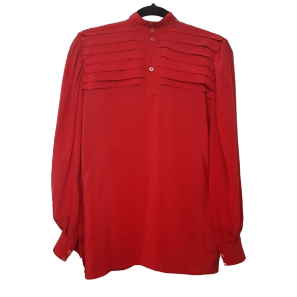 Vintage GUCCI Red Pleated Silk Crepe Blouse & Skirt  Set - Picture 5 of 12